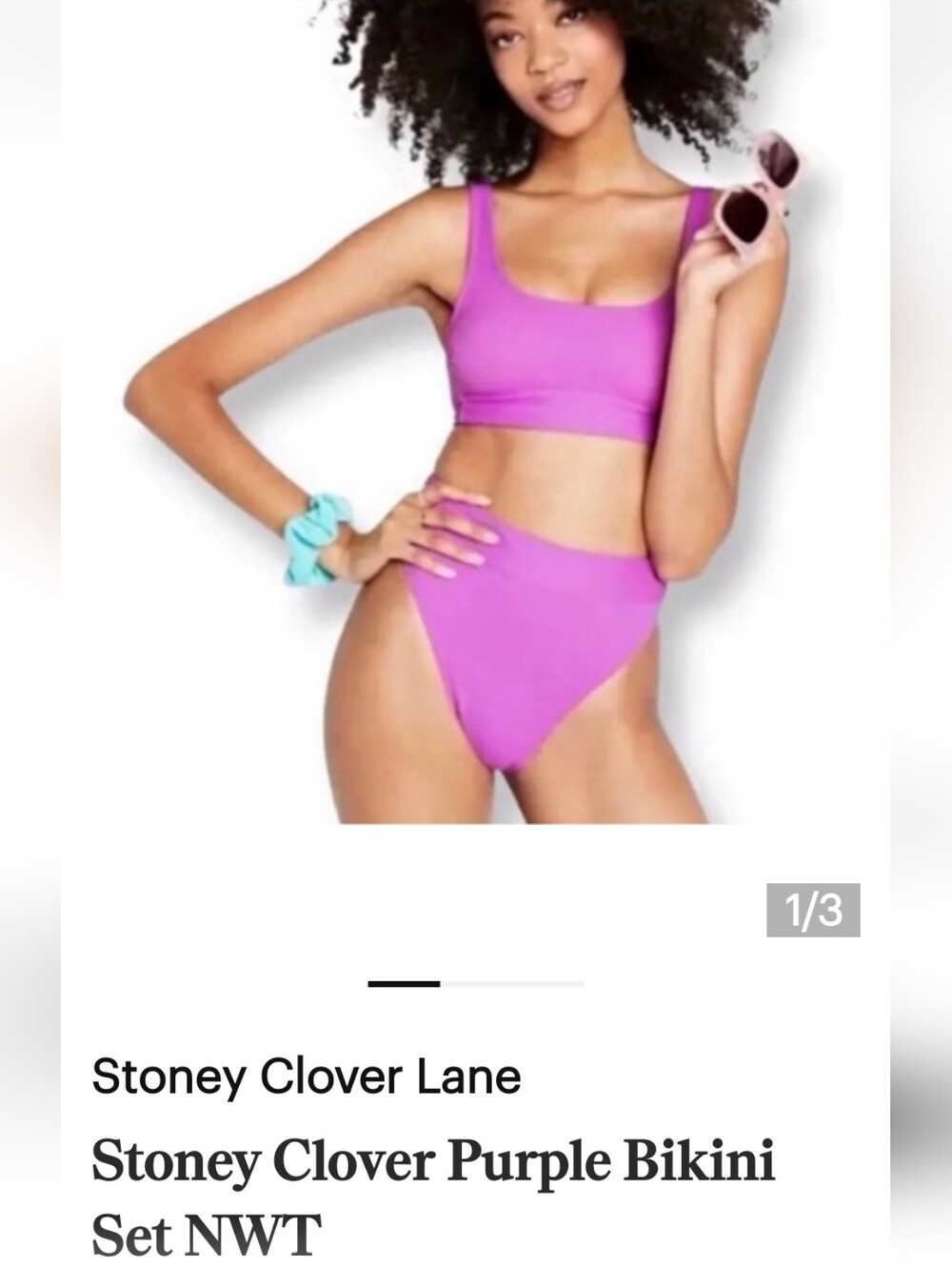Stoney Clover Lane Vibrant Purple Scoop Bikini Set, Plus Size 1X